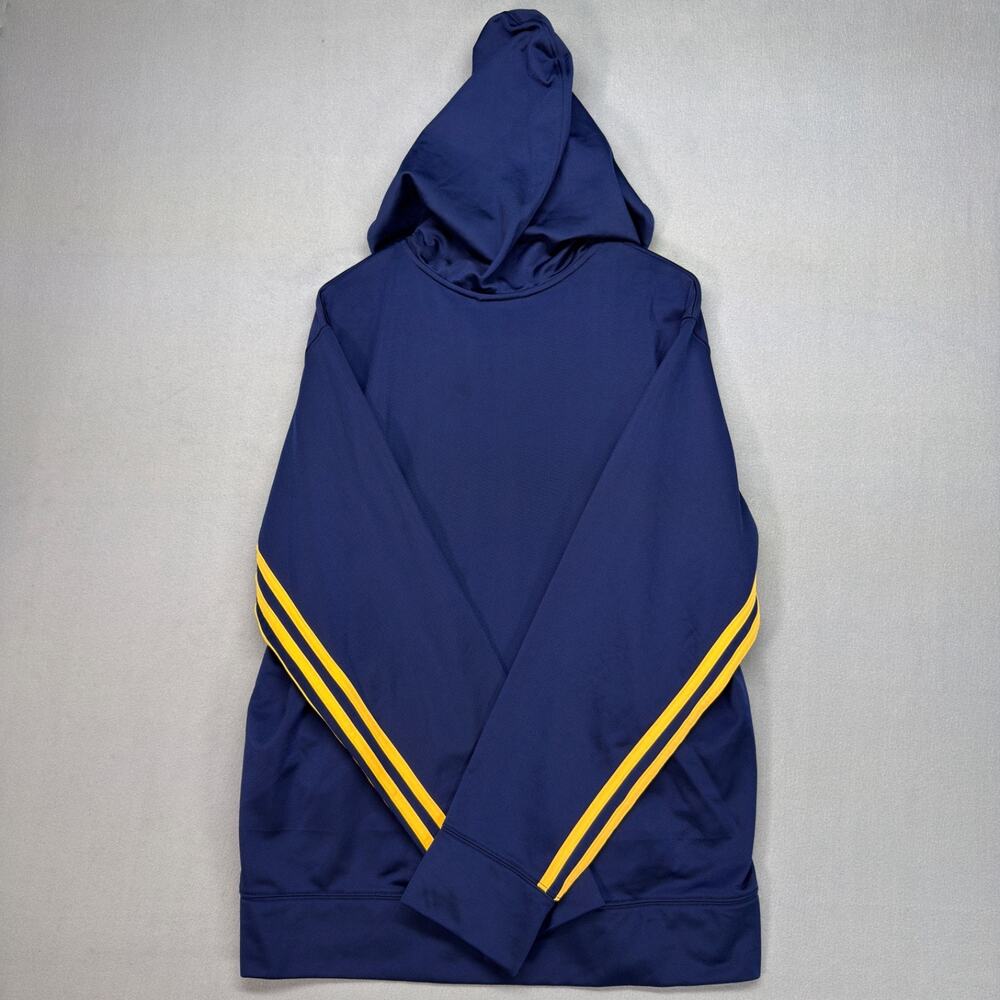 Vintage Adidas Hoodie Mens XL Blue Zip Up 3 Stripe Yellow Track Jacket Y2K - Picture 8 of 9
